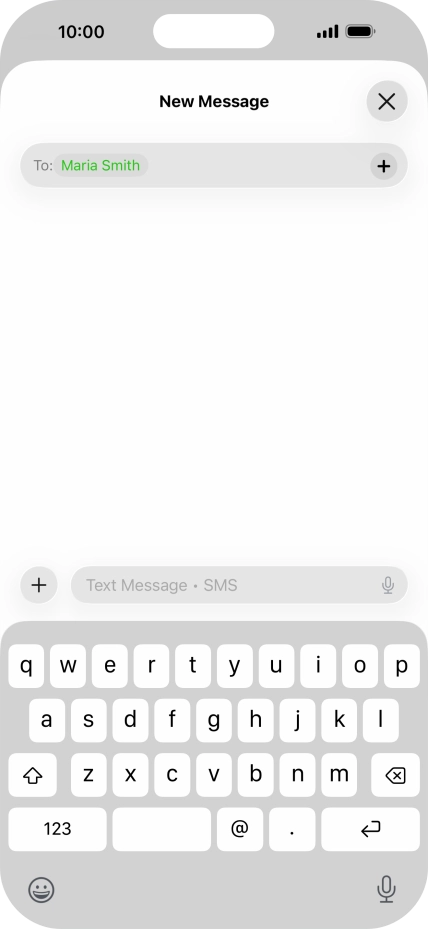 Press the text input field and write the text for your text message. Press the text input field and write the text for your text message.