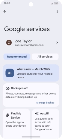 Press Manage backup.