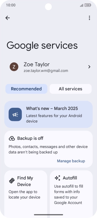 Press Manage backup.