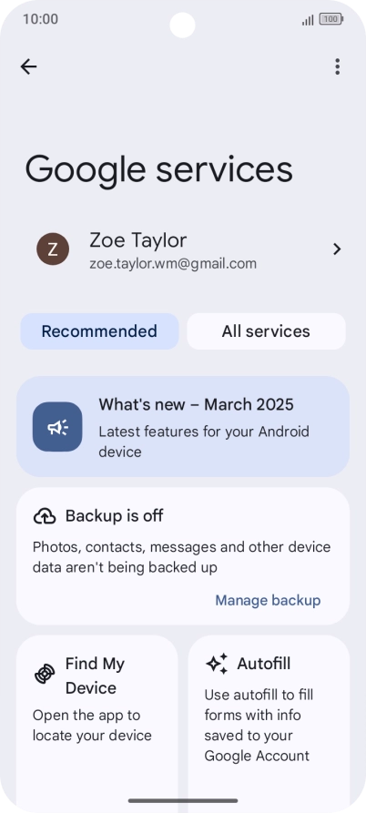 Press Manage backup.