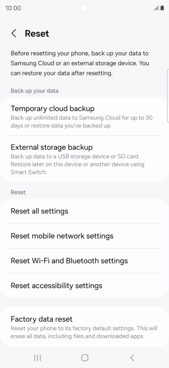 Press Factory data reset.