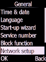 Select Network setup and press the Left selection key.