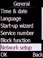 Select Network setup and press the Left selection key. Select Network setup and press the Left selection key.
