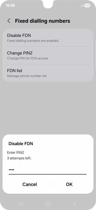 Key in your PIN2 and press OK. The default PIN2 is 1111.