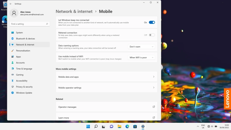 Click Mobile operator settings.