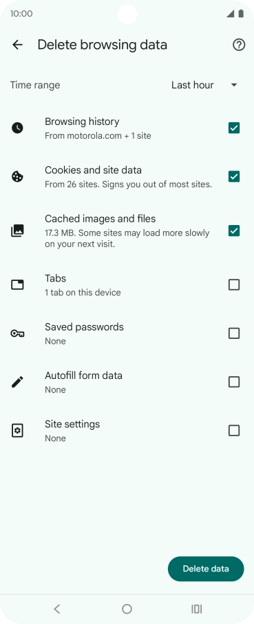 Press Delete data. Press Delete data.