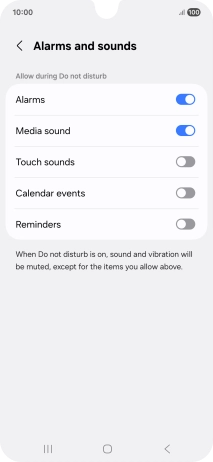 Press the required settings to turn sound and vibration for the selected functions on or off. Press the required settings to turn sound and vibration for the selected functions on or off.
