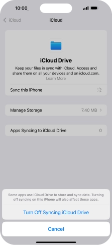 If you turn off the function, press Turn Off Syncing iCloud Drive. If you turn off the function, press Turn Off Syncing iCloud Drive.