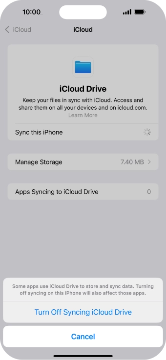 If you turn off the function, press Turn Off Syncing iCloud Drive. If you turn off the function, press Turn Off Syncing iCloud Drive.