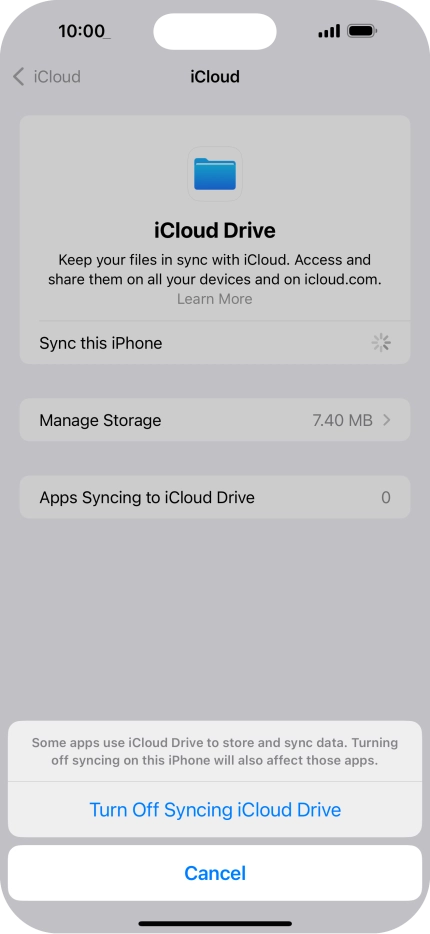 If you turn off the function, press Turn Off Syncing iCloud Drive. If you turn off the function, press Turn Off Syncing iCloud Drive.