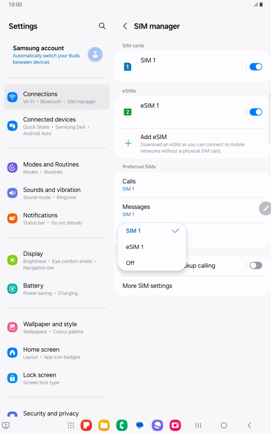 Press the required setting.