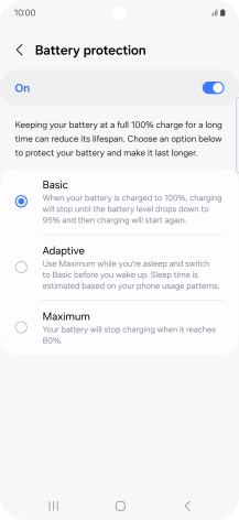 Press the required setting.