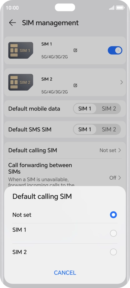 Press the required setting. Press the required setting.