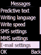 Select E-mail settings and press the Left selection key.