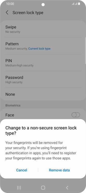 Press Remove data.