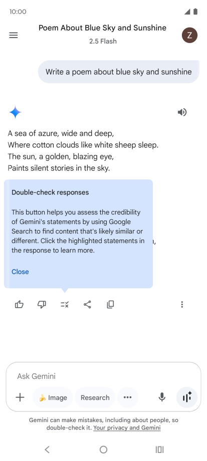 You can ask Gemini to generate a text based on your description. You can ask Gemini to generate a text based on your description.