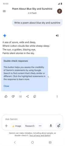 You can ask Gemini to generate a text based on your description. You can ask Gemini to generate a text based on your description.
