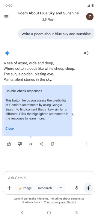You can ask Gemini to generate a text based on your description. You can ask Gemini to generate a text based on your description.