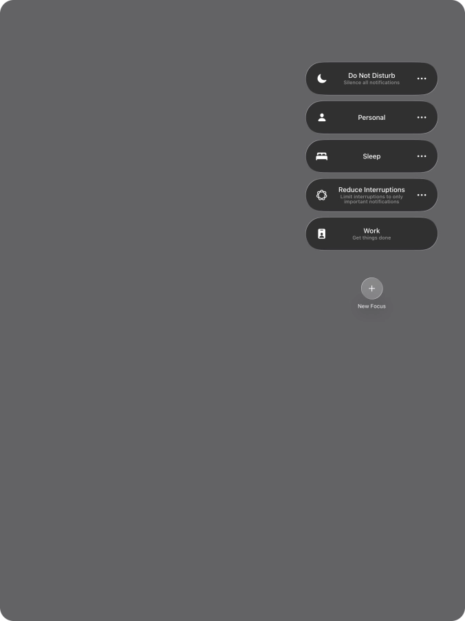 Press the required focus mode to activate or deactivate it immediately. Press the required focus mode to activate or deactivate it immediately.