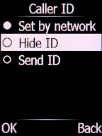 Select Hide ID and press the Left selection key to turn off the function. Select Hide ID and press the Left selection key to turn off the function.