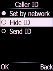 Select Hide ID and press the Left selection key to turn off the function. Select Hide ID and press the Left selection key to turn off the function.