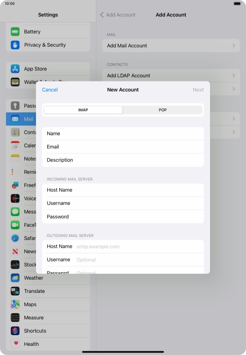 Press Host Name and key in the name of your email provider's outgoing server. Press Host Name and key in the name of your email provider's outgoing server.