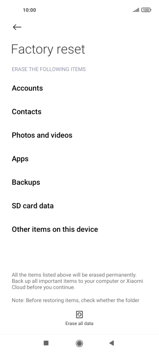 Press Erase all data. Press Erase all data.