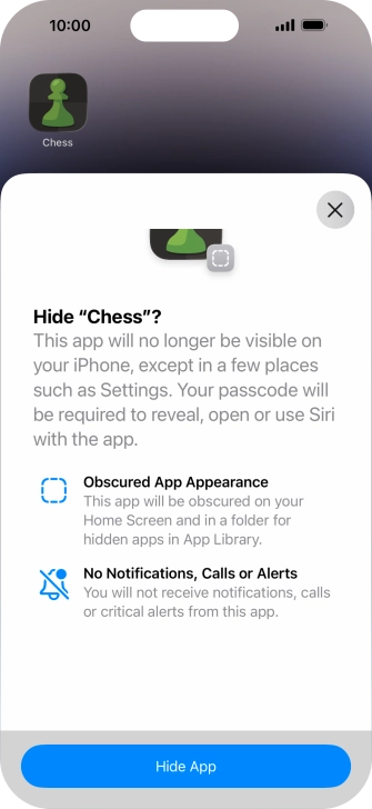 Press Hide App.