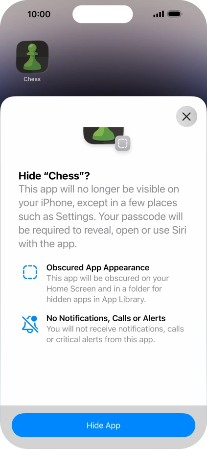 Press Hide App.