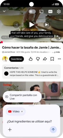 Sigue las indicaciones de la pantalla para escribir o decir en alto la pregunta que quieres hacer del vídeo.
