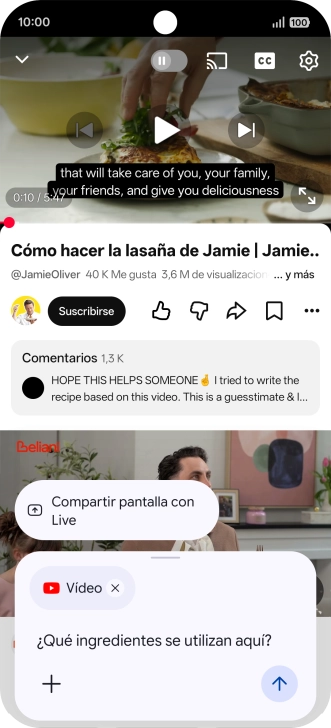 Sigue las indicaciones de la pantalla para escribir o decir en alto la pregunta que quieres hacer del vídeo.