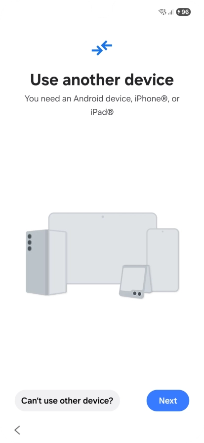Press Can't use other device?.
