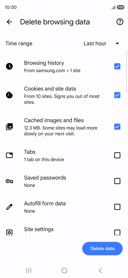 Press the fields next to the required data types. Press the fields next to the required data types.