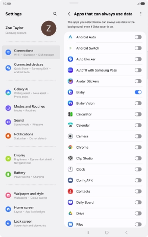 Press the indicators next to the required apps to turn the function on or off. Press the indicators next to the required apps to turn the function on or off.