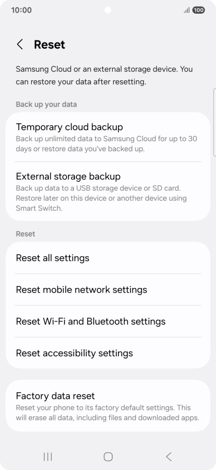Press Factory data reset.