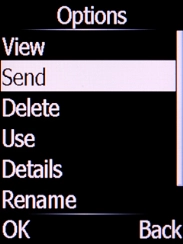 Select Send and press the Left selection key. Select Send and press the Left selection key.