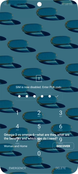 Key in the PUK and press the confirm icon.