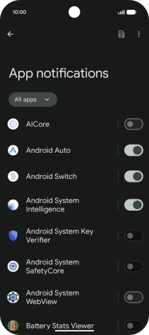 Press the indicator next to the required apps to turn the function on or off. Press the indicator next to the required apps to turn the function on or off.