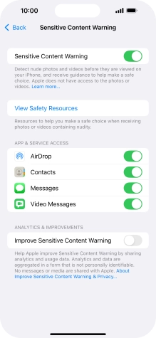Press the indicators next to the required applications to turn the function on or off.