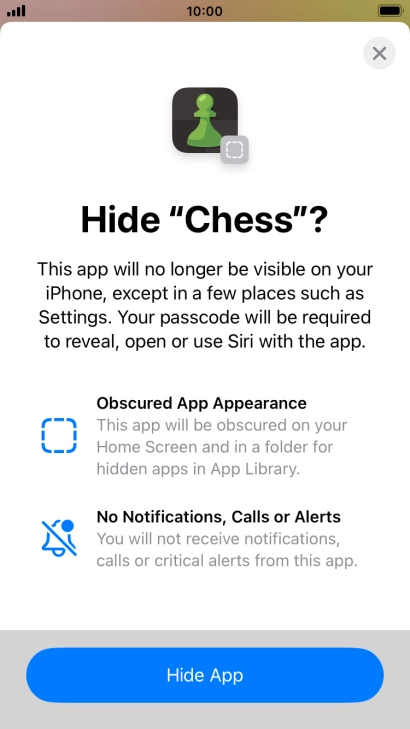 Press Hide App. Press Hide App.