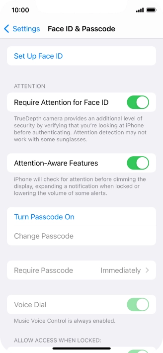 Press Turn Passcode On and key in a phone lock code of your own choice twice.