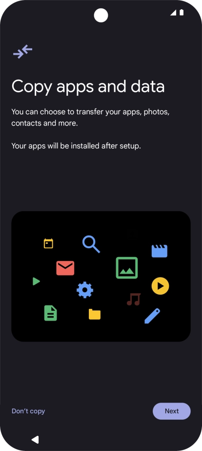 When this screen is displayed, your phone is ready to restore content from a Google One backup. When this screen is displayed, your phone is ready to restore content from a Google One backup.
