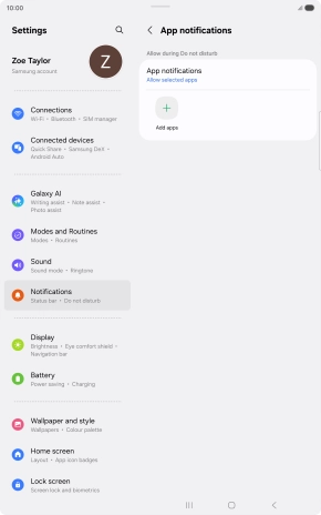 Press Add apps and follow the instructions on the screen to select which apps you would like to receive notifications from when Do Not Disturb is turned on. Press Add apps and follow the instructions on the screen to select which apps you would like to receive notifications from when Do Not Disturb is turned on.