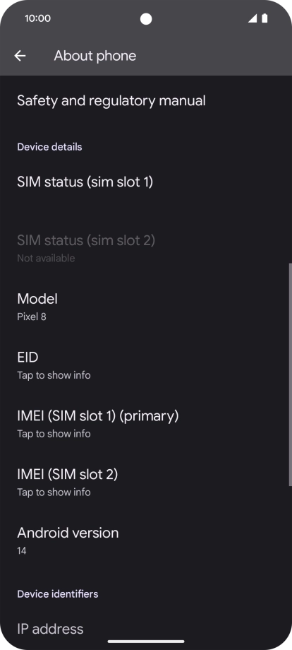 Your phone's software version is displayed below Android version.