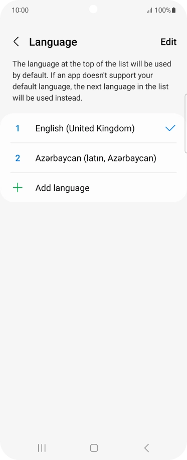 To subsequently select another language as the default language, press the required language. To subsequently select another language as the default language, press the required language.