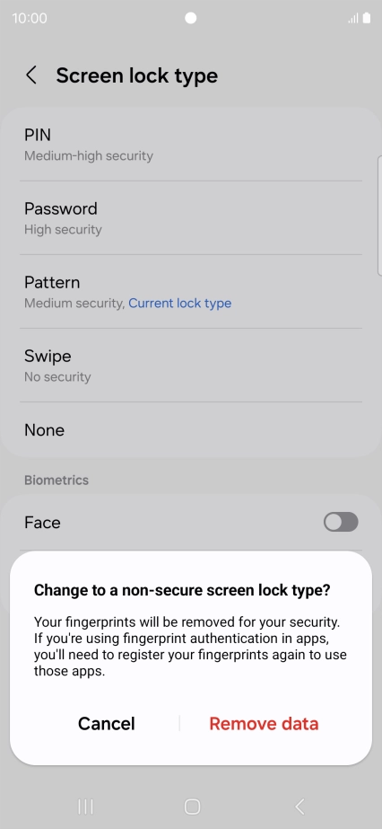Press Remove data.