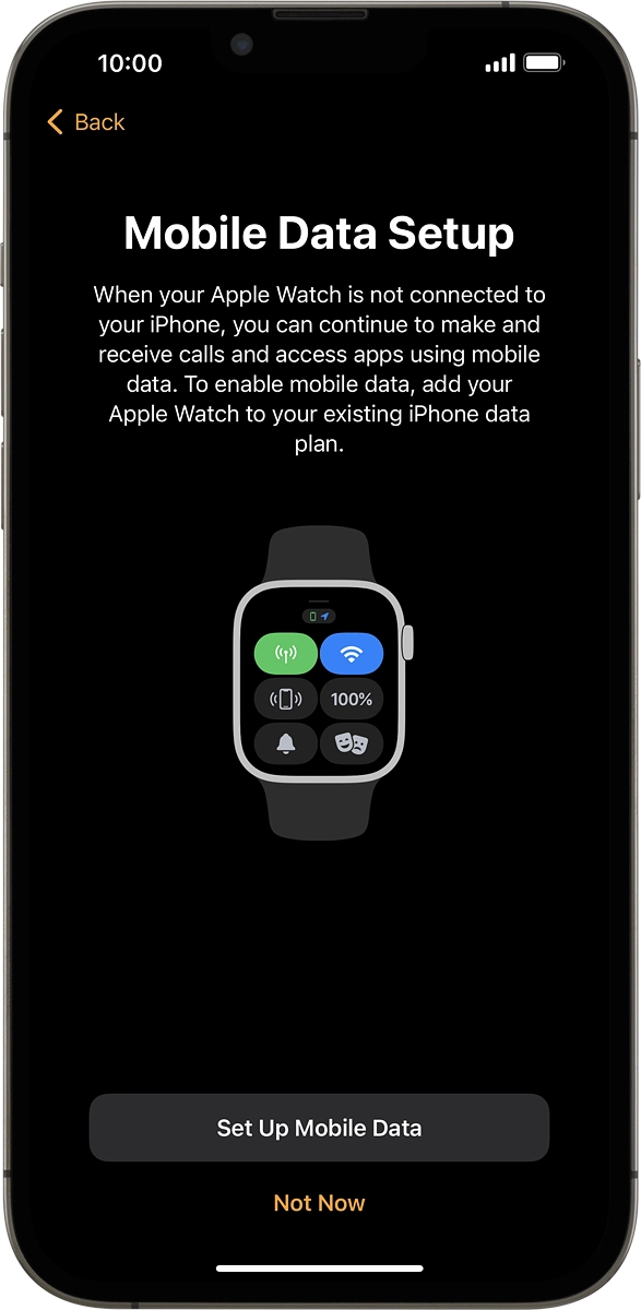 On your phone: If you've bought your Apple Watch elsewhere than from Vodafone, follow the instructions on the screen to set up mobile data on your Apple Watch or press .Not Now.