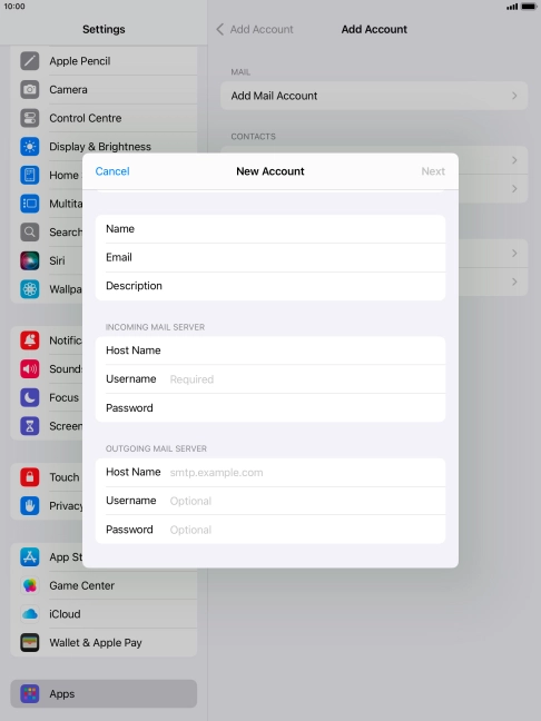 Press Username and key in the username for your email account. Press Username and key in the username for your email account.
