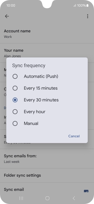 Press the required setting.