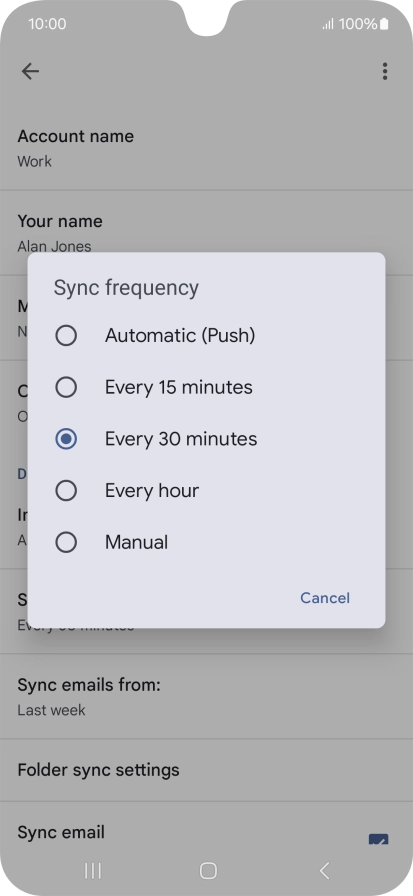 Press the required setting.